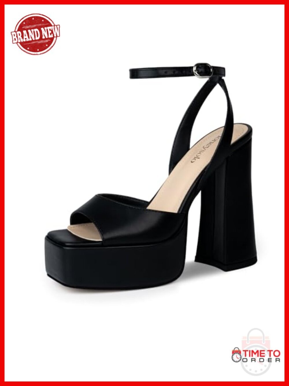 Faux Leather Platform Heels Square Open Toe Chunky Sandals for Wedding Party